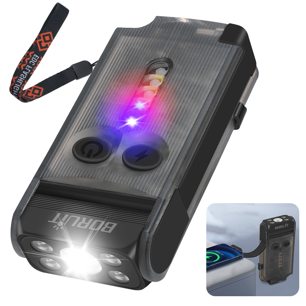 borbede led flashlight with 3 head rechargeable portable Boruit V30 Rechargeable Mini Torch Light 900 Lumens Pocket Flashlight with  Power Bank,UV Red Torch Light,Magnetic Flashlight
